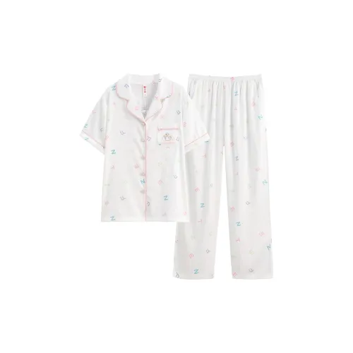 FENTENG Pajama Set Women's Elegant White
