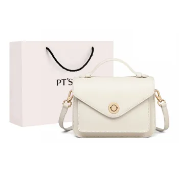PT'SON Cow Leather Synthetic Leather Small Square Bag One Shoulder Handbag Regular Women's Dark Coffee/Caramel/White
