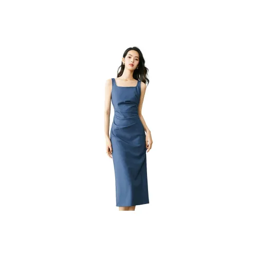 Late White Sleeveless Dresses Women's Blue