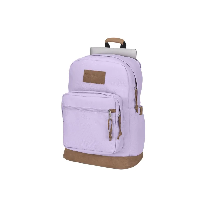 JanSport Suede Leather Backpack Unisex Light Purple-3