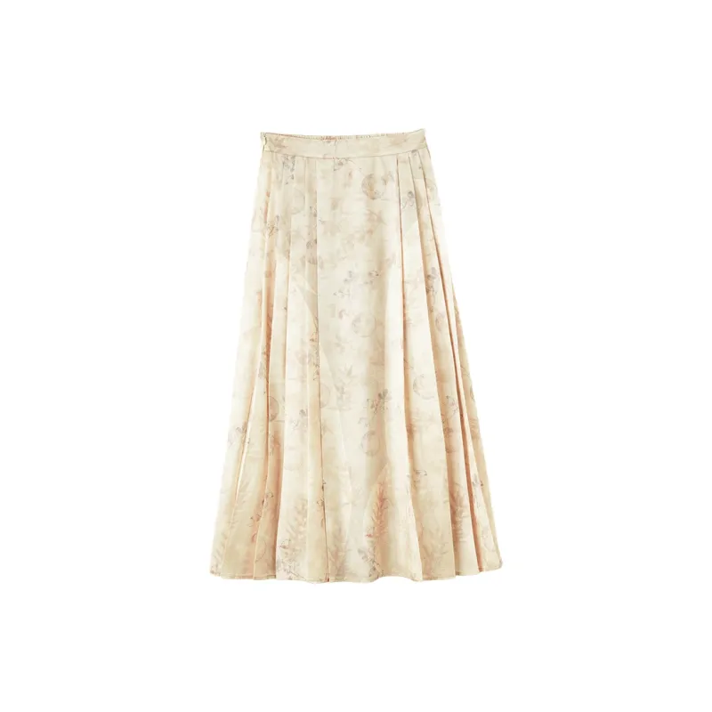 XIANGYING Casual Long Skirt Women's Beige-1