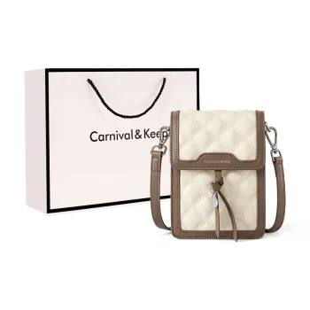 Carnival Keep Cow Leather Cell Phone Pouch Crossbody Bags Shoulder Bags Small Size Women's Ecru