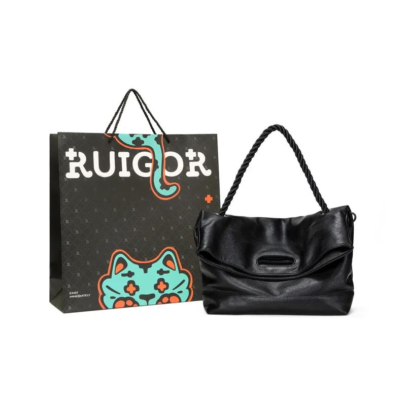 RUIGOR Fabric Tote Bag Shopping Bag Shoulder Bag Crossbody Bag Large Size Unisex Black-8