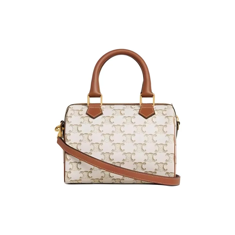 CELINE Triomphe Cow Leather Boston Bag Shoulder Bag Crossbody Bag Handbag Small Size Women's White-2