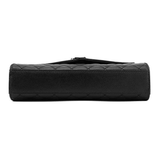 SAINT LAURENT ENVELOPE Quilted Grain Embossed Leather Envelope Bag Shoulder Bag Crossbody Bag Medium Size Women's Black-6