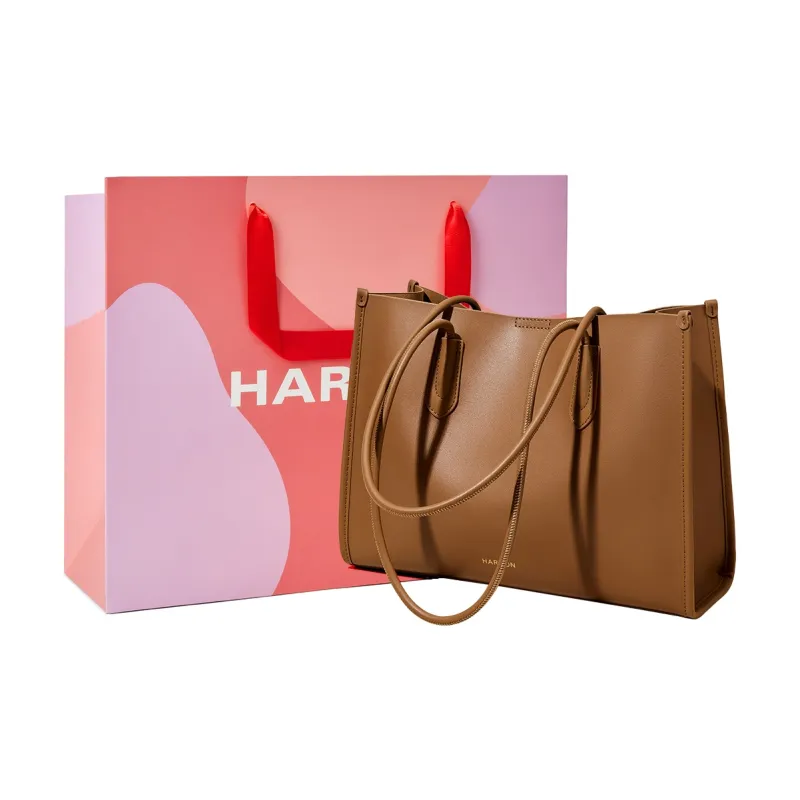 HARSON Cow Leather Shoulder Bag Tote Regular Women's Gold Brown-0