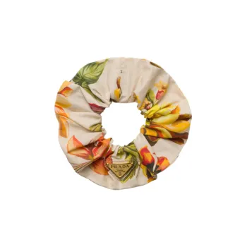 PRADA Triangle-logo Floral-print Scrunchie