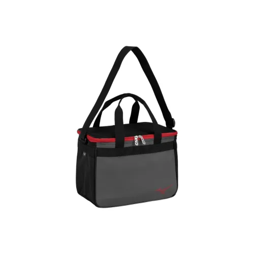 Mizuno Polyester Composite Leather Handbag Medium Size Unisex Black Red