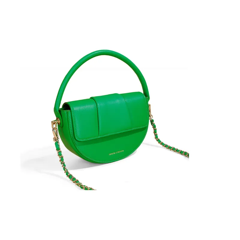 TOMATO&POTATO Cow Leather Shoulder Bag Women's Ecru/Brown/Green-11