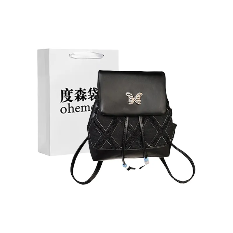 Dusen Kangaroo PU Small Backpack Regular Women's White Black Blue Pink-6