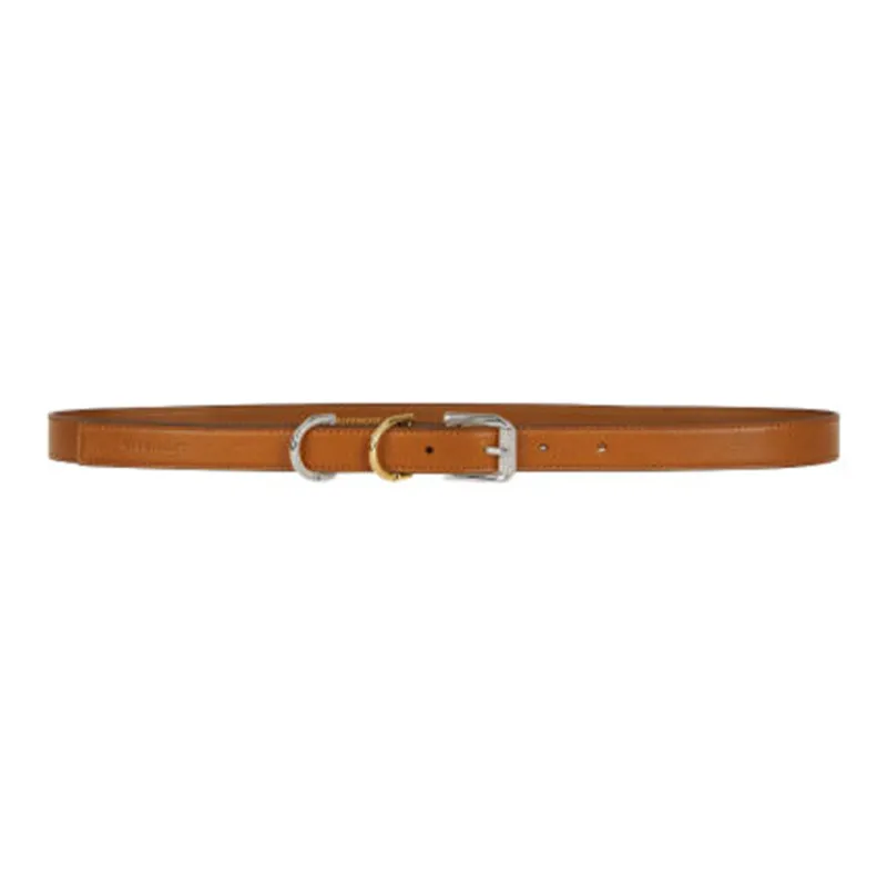 GIVENCHY Badge Logo Pin Buckle Calfskin Leather Belts Women's Brown Width: 2cm-0