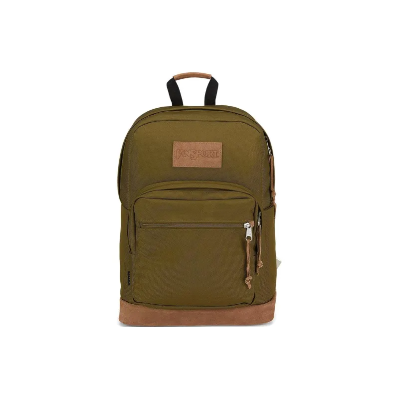 JanSport Suede Leather Backpack Unisex Army Green-0