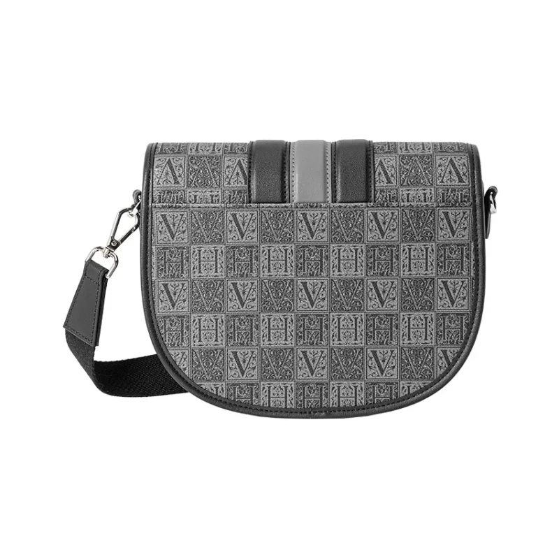 VANESSA HOGAN Monogram Leather Saddle Bag, Shoulder Bag Medium Size Unisex Black-6