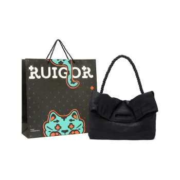 RUIGOR Fabric Tote Bag Shopping Bag Shoulder Bag Crossbody Bag Large Size Unisex Black
