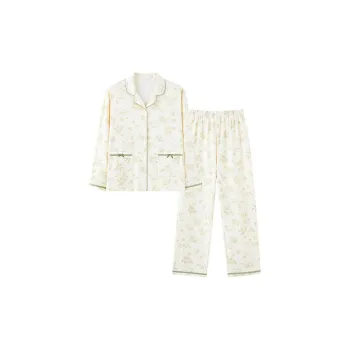MIIOW Pajama Set Women's Ecru Green Floral Print
