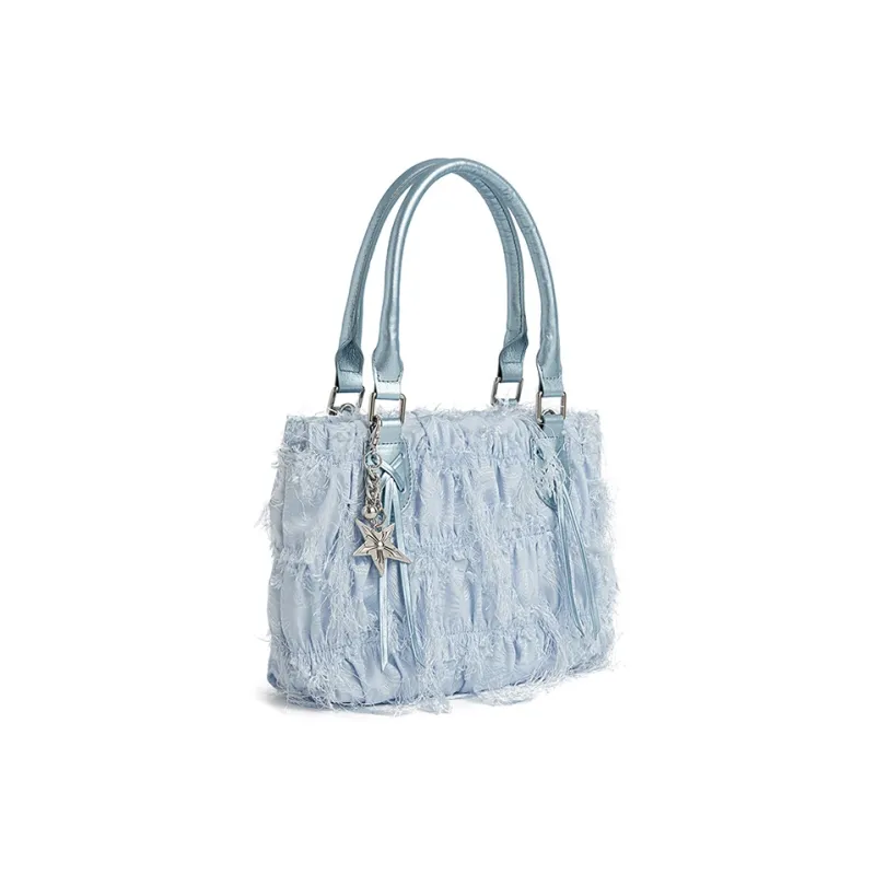 JACD PU Patchwork Fabric Handbag Regular Women's Vintage Ballet/Pearl Silver/Foam Blue-9