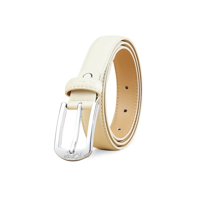 TUCANO Slim Pants With Korean Style Sweet Style Bovine Split Transfer Leather Leather Belts Women's Black/Ecru 2.4cm-3