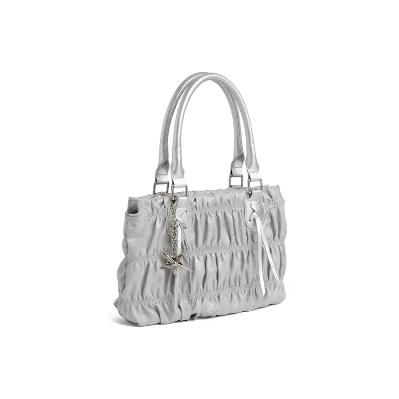 JACD PU Patchwork Fabric Handbag Regular Women's Vintage Ballet/Pearl Silver/Foam Blue-5