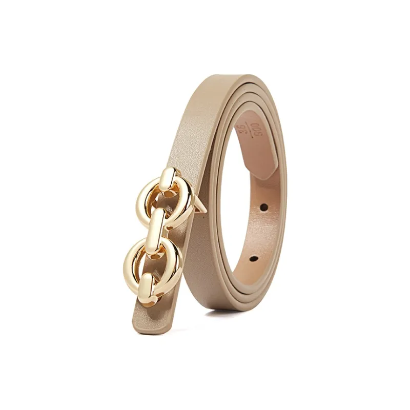 TUCANO Korean Style Vintage Inspired Smooth Buckle Cow Split Leather Leather Belts Women's Black/Khaki Width  1.4cm-0