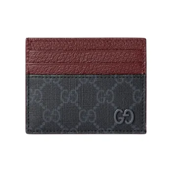 GUCCI Canvas With Leather Trim Card Holder Unisex Black & Burgundy