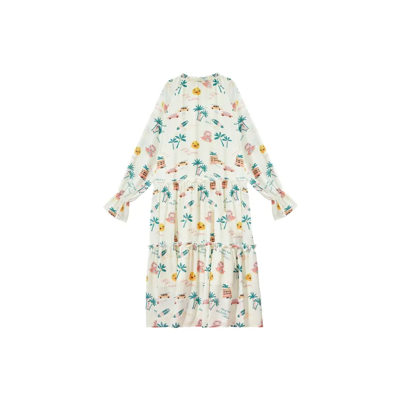 B.Duck Long Sleeved Dresses Women's White All Over Print-1