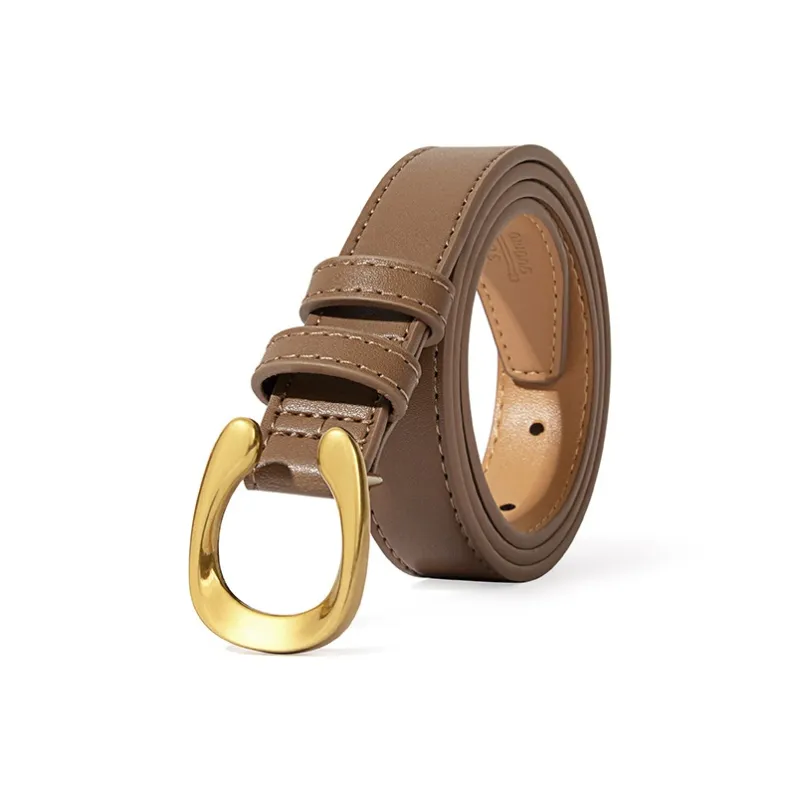 TUCANO Korean Style Vintage Inspired Smooth Buckle Cow Split Leather Leather Belts Women's Black/White/Caramel 2.4cm-0