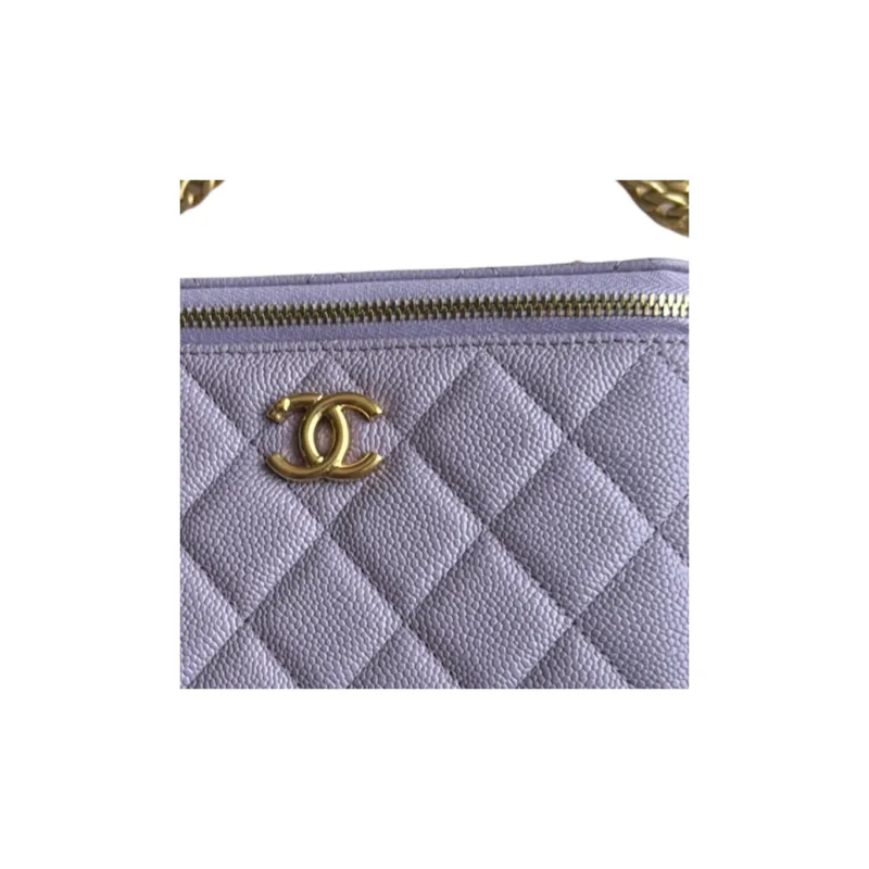 CHANEL Grain Embossed Caviar Cow Leather Shoulder Bag, Crossbody Bag Unisex Light Purple-3
