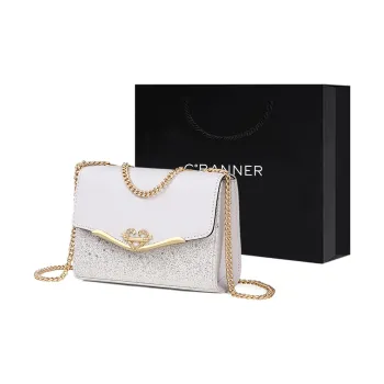 C°BANNER Cow Leather With Synthetic Leather Small Square Bag Shoulder Bag Regular Women's White/Light Blue