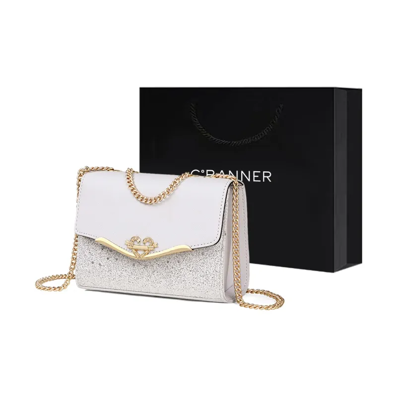 C°BANNER Cow Leather With Synthetic Leather Small Square Bag Shoulder Bag Regular Women's White/Light Blue-0