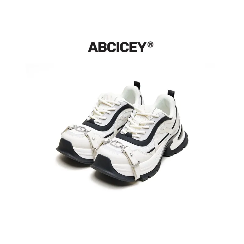 ABCICEY Chunky Sneakers Unisex Low Top Black/White-4