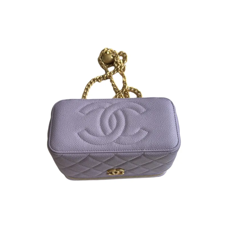 CHANEL Grain Embossed Caviar Cow Leather Shoulder Bag, Crossbody Bag Unisex Light Purple-2