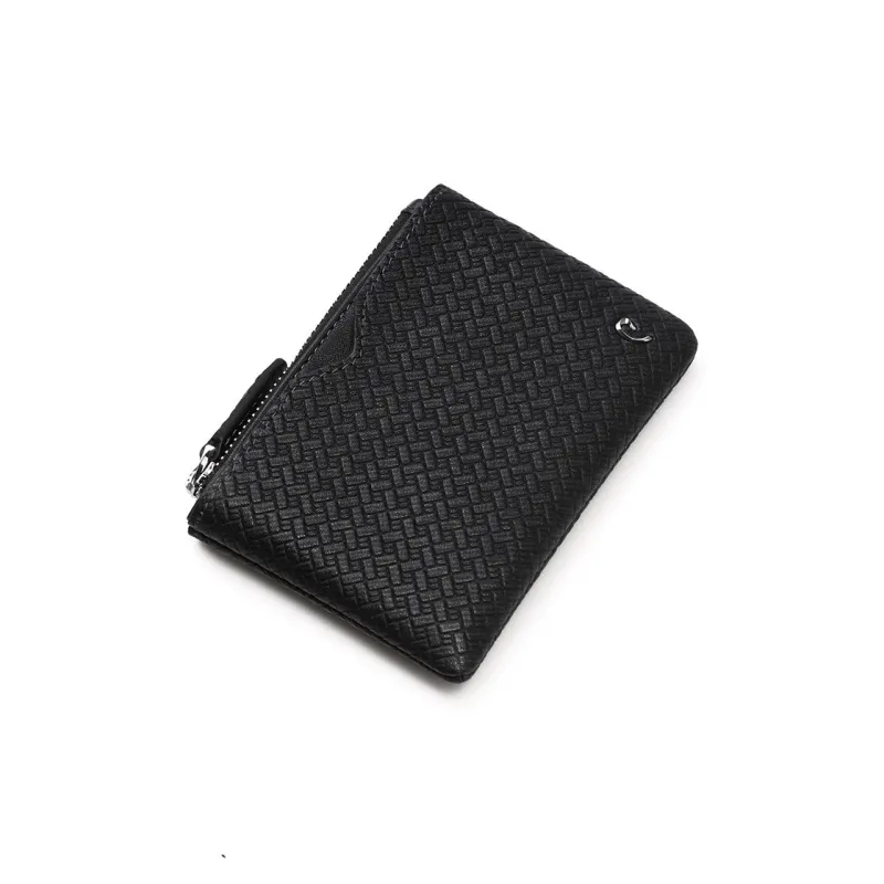 PIERRE CARDIN Top Grain Cow Leather Advanced Woven Pattern Business Wallet Cropped Purse Regular Men's Black-3