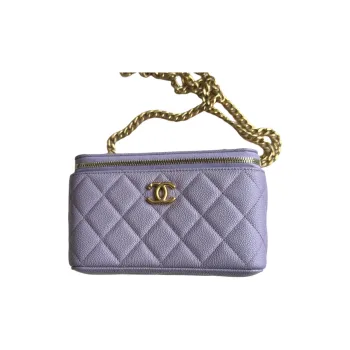 CHANEL Embossed Calfskin With Grains Shoulder Bag Crossbody Bag Unisex Light Purple