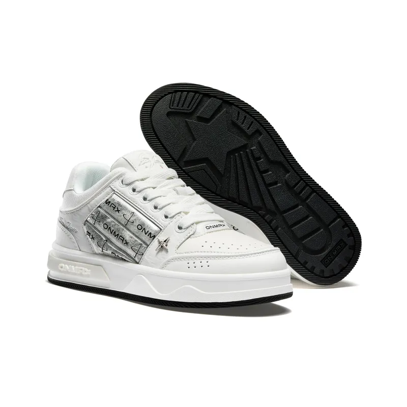 ON MAX Small Sailboat Collection, Starry Sky Abrasion Resistant Height Increasing Low Top Skateboard Shoes Unisex White-2