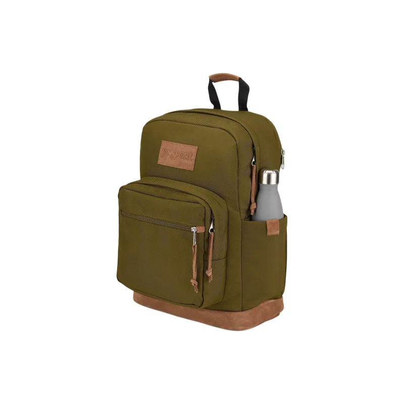 JanSport Suede Leather Backpack Unisex Army Green-1
