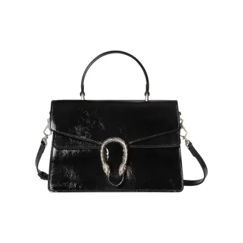 GUCCI Dionysus Patent Leather One Shoulder Handbag Medium Size Women's Black
