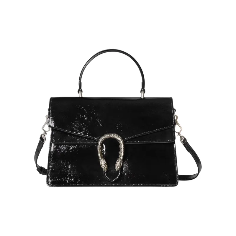 GUCCI Dionysus Patent Leather One Shoulder Handbag Medium Size Women's Black-0
