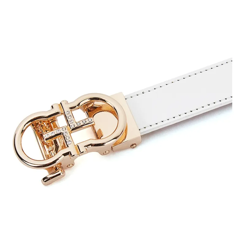 TUCANO Genuine Leather Decoration Automatic Buckle Waist Jeans Leather Belts Women's White/Black 2.4cm-3