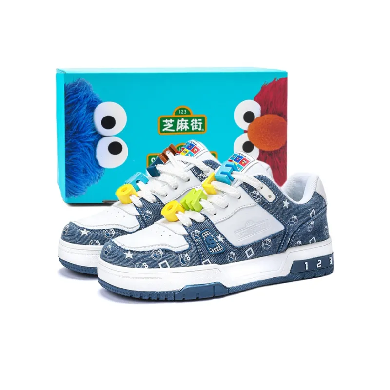 SESAME STREET Skateboard Shoes Unisex Low Top Black & White/Denim Blue/Beige Apricot/Black-13