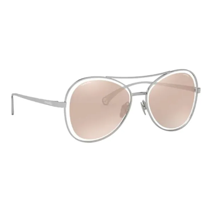 CHANEL Metal Aviator Sunglasses Women's Silver-2
