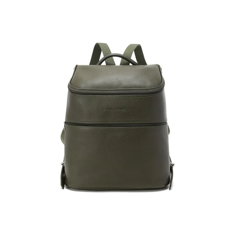 LONGCHAMP Le Foulonné Cow Leather Backpack Unisex Khaki Green-0