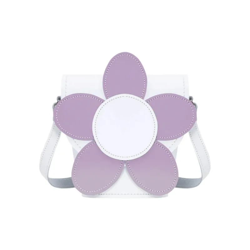 Zatchels Leather Bucket Bags Crossbody Bag Shoulder Bag Women's White & Purple-0