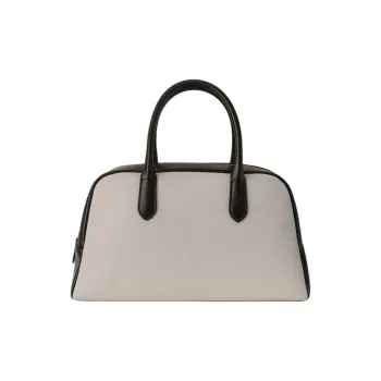 NOTHING WRITTEN Cow Leather With Canvas And Cotton Golf Ball Pouch Handbag Unisex White Brown