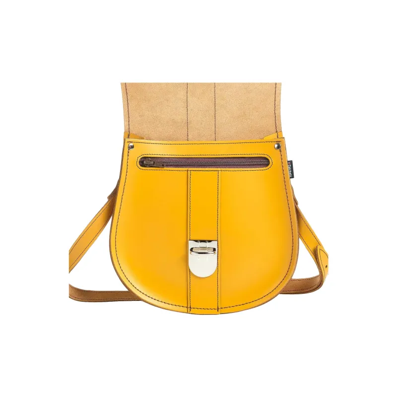 Zatchels Genuine Leather Saddle Bag Crossbody Shoulder Bag Small Size Women's Yellow Ochre Stone-2