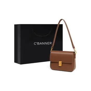 C°BANNER Cow Leather With Synthetic Leather Shoulder Bag Women's Khaki/Coffee/Gold Brown
