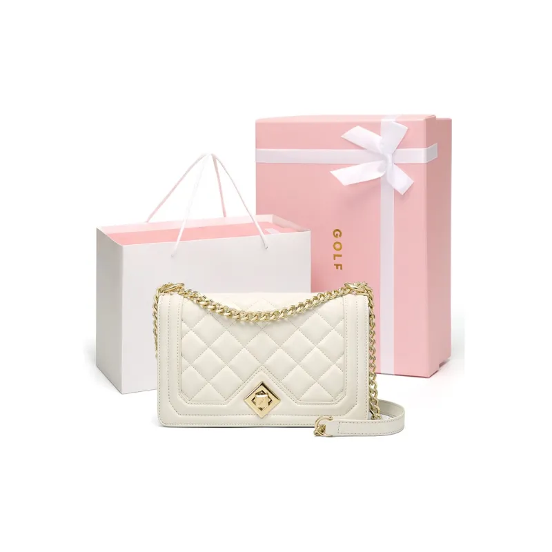 GOLF Cow Leather Shoulder Bag Crossbody Bag Regular Women's Elegant Black/Coconut Milk White-0
