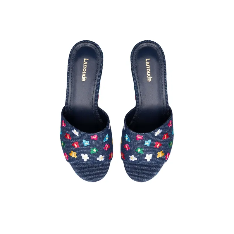 Larroude Slip-Resistant Abrasion-Resistant Slide Slippers Women's Dark Blue-3