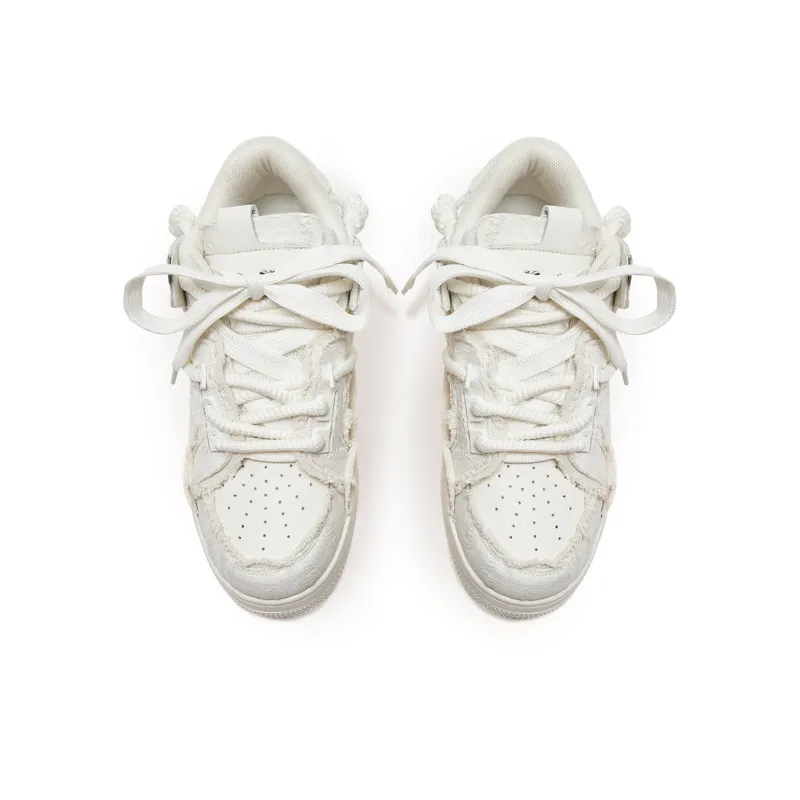 DFOA Anti Slip And Wear Resistant Height Increasing Low Top Skateboard Shoes Unisex White-2