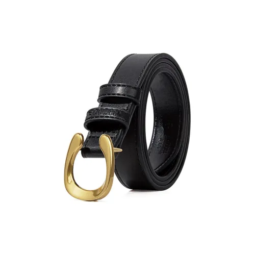 TUCANO Korean Style Vintage-Inspired Smooth Buckle Cow Split Leather Leather Belts Women's Black/White/Caramel 2.4cm