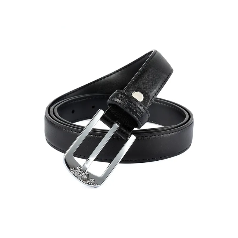 TUCANO Slim Pants With Korean Style Sweet Style Bovine Split Transfer Leather Leather Belts Women's Black/Ecru 2.4cm-2